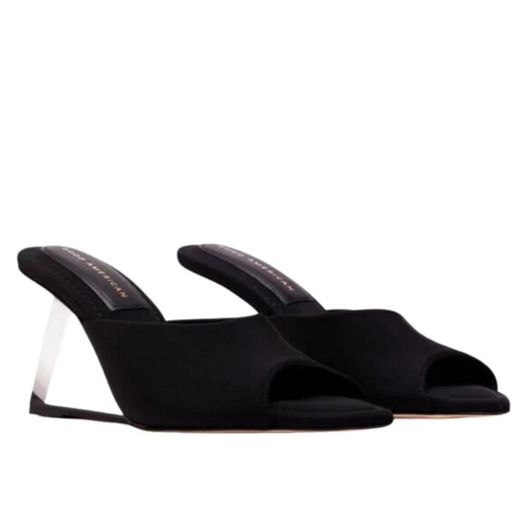 NEW Good American Clear Lucite Wedge Heel Sandal in Black Sz. 4 - Picture 1 of 2